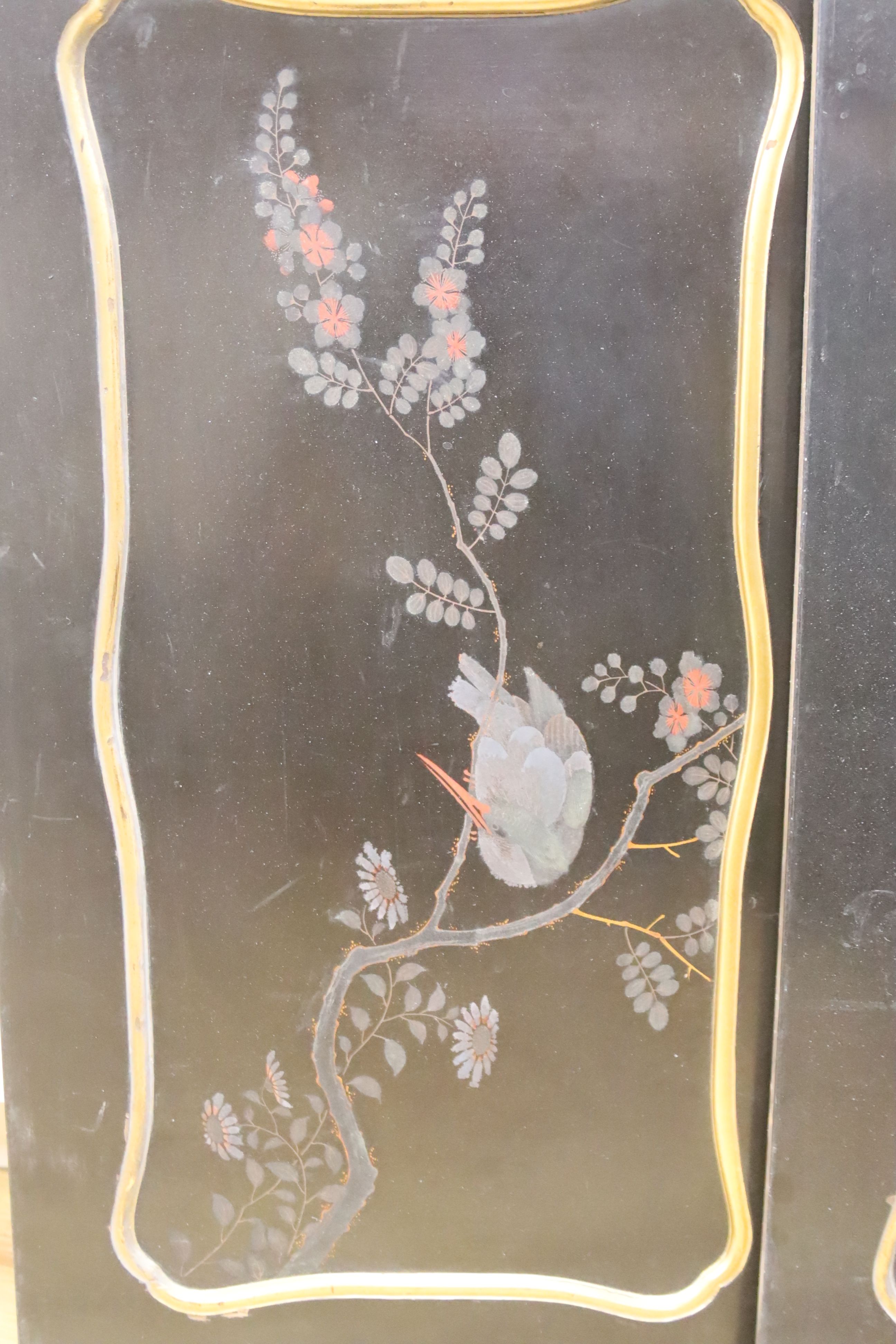 Four Japanese decorative lacquered panels, with 'bird' decoration, 55 x 32cm